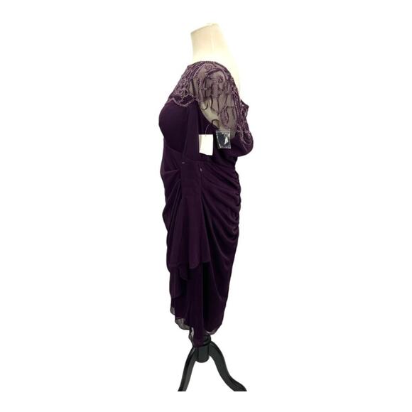 XSCAPE Sheer Matte Jersey Side Ruffle Beaded Dress Purple Size 18W $249 MSRP - Picture 6 of 14